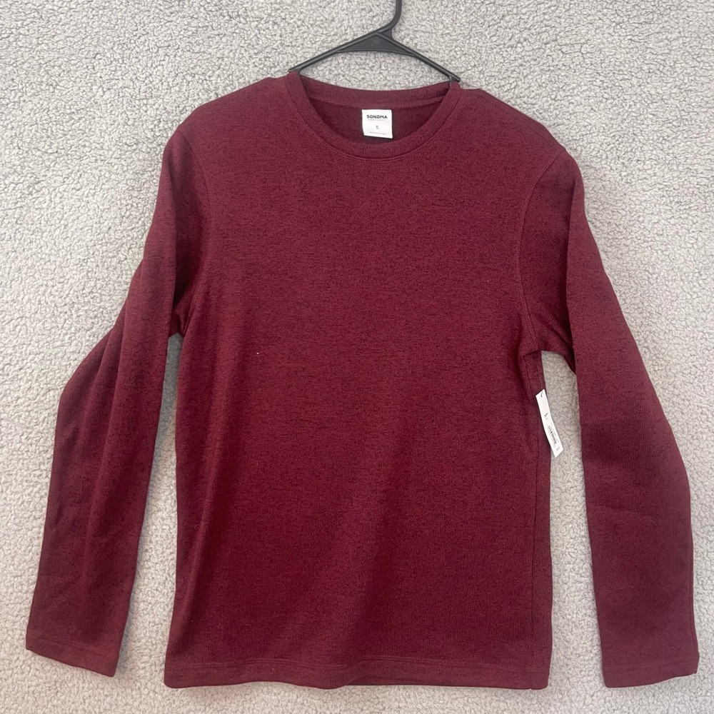 NEW Sonoma Men's Small Burgundy Maroon Marled Long Sleeve Crew Neck Sweater